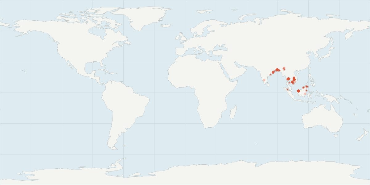 Carte de répartition : Dauphin de l’Irrawaddy (Orcaella brevirostris), 233 observations géolocalisées issues du GBIF