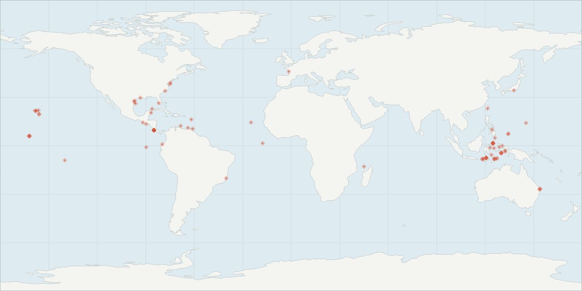 Carte de répartition : Péponocéphale (Peponocephala electra), 95 observations géolocalisées issues du GBIF