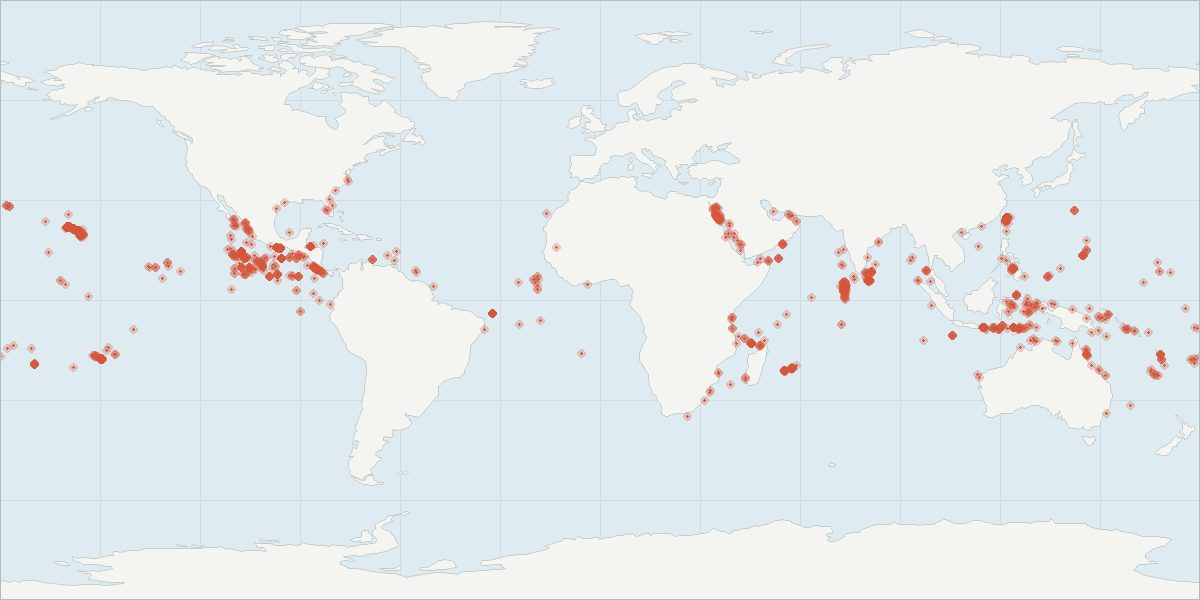 Carte de répartition : Dauphin à long bec (Stenella longirostris), 2 372 observations géolocalisées issues du GBIF