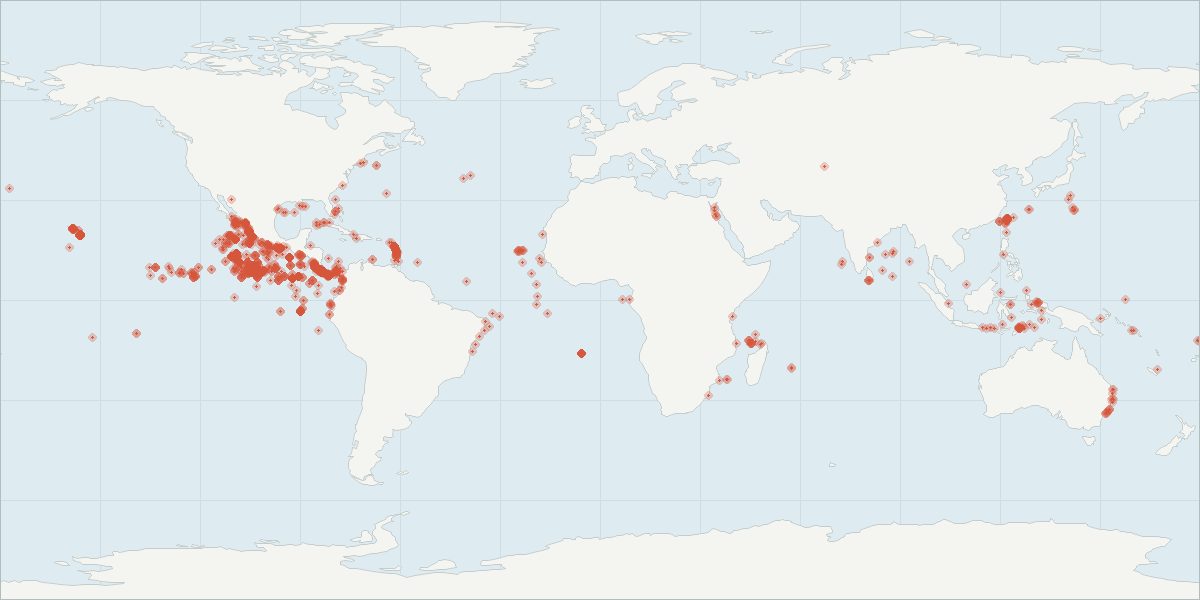 Carte de répartition : Dauphin tacheté pantropical (Stenella attenuata), 2 217 observations géolocalisées issues du GBIF